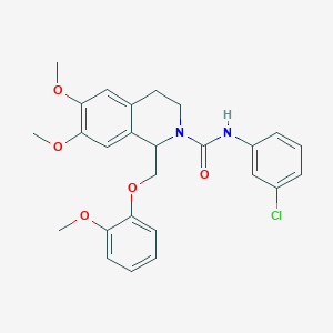 molecular formula C26H27ClN2O5 B2548126 N-(3-chlorophenyl)-6,7-dimethoxy-1-((2-methoxyphenoxy)methyl)-3,4-dihydroisoquinoline-2(1H)-carboxamide CAS No. 486451-61-0