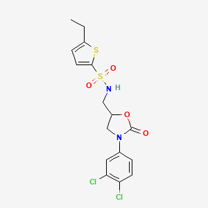 molecular formula C16H16Cl2N2O4S2 B2548153 N-((3-(3,4-dichlorophenyl)-2-oxooxazolidin-5-yl)methyl)-5-ethylthiophene-2-sulfonamide CAS No. 954652-54-1