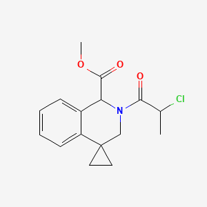 molecular formula C16H18ClNO3 B2548167 Methyl 2-(2-chloropropanoyl)spiro[1,3-dihydroisoquinoline-4,1'-cyclopropane]-1-carboxylate CAS No. 2411194-01-7