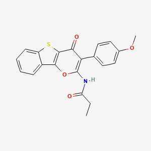 molecular formula C21H17NO4S B2548181 N-[5-(4-methoxyphenyl)-6-oxo-3-oxa-8-thiatricyclo[7.4.0.0^{2,7}]trideca-1(9),2(7),4,10,12-pentaen-4-yl]propanamide CAS No. 883958-60-9