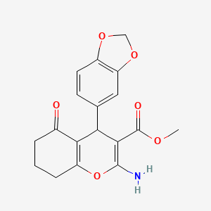 molecular formula C18H17NO6 B2548215 methyl 2-amino-4-(benzo[d][1,3]dioxol-5-yl)-5-oxo-5,6,7,8-tetrahydro-4H-chromene-3-carboxylate CAS No. 612802-44-5