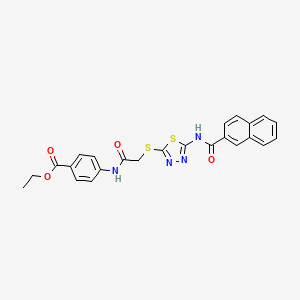 molecular formula C24H20N4O4S2 B2548285 ethyl 4-(2-{[5-(naphthalene-2-amido)-1,3,4-thiadiazol-2-yl]sulfanyl}acetamido)benzoate CAS No. 391874-55-8