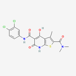 molecular formula C18H15Cl2N3O4S B2548291 N5-(3,4-dichlorophenyl)-4-hydroxy-N2,N2,3-trimethyl-6-oxo-6,7-dihydrothieno[2,3-b]pyridine-2,5-dicarboxamide CAS No. 1251618-91-3