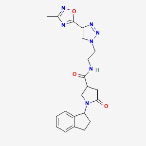 1-(2,3-dihydro-1H-inden-1-yl)-N-(2-(4-(3-methyl-1,2,4-oxadiazol-5-yl)-1H-1,2,3-triazol-1-yl)ethyl)-5-oxopyrrolidine-3-carboxamide