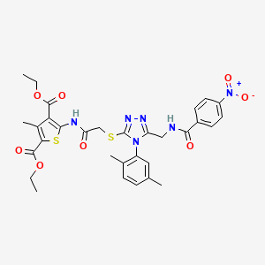diethyl 5-(2-((4-(2,5-dimethylphenyl)-5-((4-nitrobenzamido)methyl)-4H-1,2,4-triazol-3-yl)thio)acetamido)-3-methylthiophene-2,4-dicarboxylate