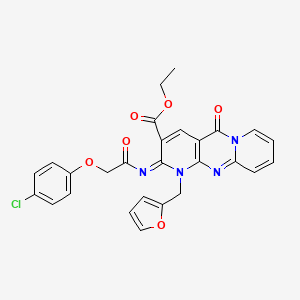 molecular formula C27H21ClN4O6 B2548424 ethyl 6-[2-(4-chlorophenoxy)acetyl]imino-7-(furan-2-ylmethyl)-2-oxo-1,7,9-triazatricyclo[8.4.0.03,8]tetradeca-3(8),4,9,11,13-pentaene-5-carboxylate CAS No. 443097-23-2