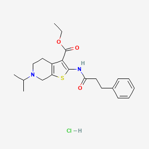 molecular formula C22H29ClN2O3S B2548515 Ethyl 6-isopropyl-2-(3-phenylpropanamido)-4,5,6,7-tetrahydrothieno[2,3-c]pyridine-3-carboxylate hydrochloride CAS No. 1215483-76-3
