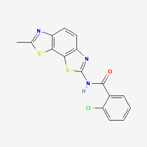 molecular formula C16H10ClN3OS2 B2548528 2-chloro-N-{11-methyl-3,12-dithia-5,10-diazatricyclo[7.3.0.0^{2,6}]dodeca-1(9),2(6),4,7,10-pentaen-4-yl}benzamide CAS No. 327038-69-7