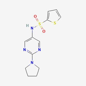 molecular formula C12H14N4O2S2 B2548615 N-(2-(pyrrolidin-1-yl)pyrimidin-5-yl)thiophene-2-sulfonamide CAS No. 1396800-97-7