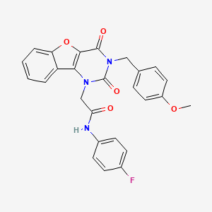 molecular formula C26H20FN3O5 B2548657 N-(4-fluorophenyl)-2-(3-(4-methoxybenzyl)-2,4-dioxo-3,4-dihydrobenzofuro[3,2-d]pyrimidin-1(2H)-yl)acetamide CAS No. 892435-08-4