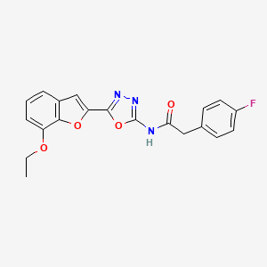 molecular formula C20H16FN3O4 B2548707 N-[5-(7-ethoxy-1-benzofuran-2-yl)-1,3,4-oxadiazol-2-yl]-2-(4-fluorophenyl)acetamide CAS No. 922043-42-3