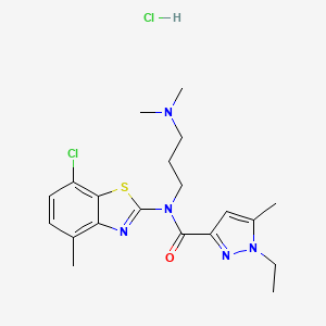 molecular formula C20H27Cl2N5OS B2548714 N-(7-chloro-4-methyl-1,3-benzothiazol-2-yl)-N-[3-(dimethylamino)propyl]-1-ethyl-5-methyl-1H-pyrazole-3-carboxamide hydrochloride CAS No. 1323399-29-6