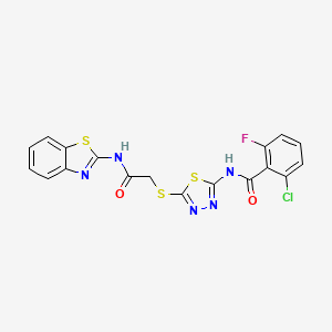 molecular formula C18H11ClFN5O2S3 B2548804 N-(5-((2-(benzo[d]thiazol-2-ylamino)-2-oxoethyl)thio)-1,3,4-thiadiazol-2-yl)-2-chloro-6-fluorobenzamide CAS No. 391868-62-5