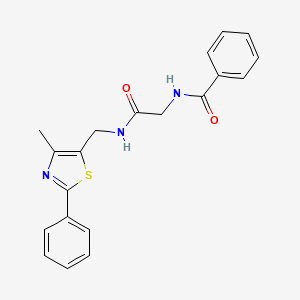 molecular formula C20H19N3O2S B2548811 N-(2-(((4-methyl-2-phenylthiazol-5-yl)methyl)amino)-2-oxoethyl)benzamide CAS No. 1396687-17-4