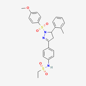 molecular formula C25H27N3O5S2 B2548843 N-{4-[1-(4-methoxybenzenesulfonyl)-5-(2-methylphenyl)-4,5-dihydro-1H-pyrazol-3-yl]phenyl}ethane-1-sulfonamide CAS No. 851781-91-4