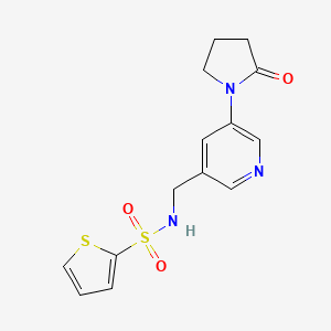 molecular formula C14H15N3O3S2 B2548860 N-((5-(2-oxopyrrolidin-1-yl)pyridin-3-yl)methyl)thiophene-2-sulfonamide CAS No. 2034536-04-2