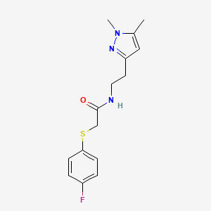molecular formula C15H18FN3OS B2548880 N-(2-(1,5-dimethyl-1H-pyrazol-3-yl)ethyl)-2-((4-fluorophenyl)thio)acetamide CAS No. 2034363-03-4