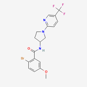 molecular formula C18H17BrF3N3O2 B2548885 2-Bromo-5-methoxy-N-[1-[5-(trifluoromethyl)pyridin-2-yl]pyrrolidin-3-yl]benzamide CAS No. 1796971-29-3