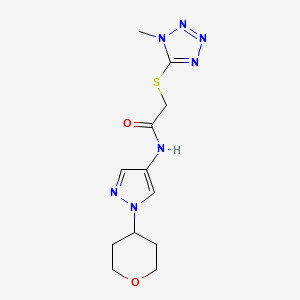 molecular formula C12H17N7O2S B2548886 2-((1-methyl-1H-tetrazol-5-yl)thio)-N-(1-(tetrahydro-2H-pyran-4-yl)-1H-pyrazol-4-yl)acetamide CAS No. 1797866-09-1