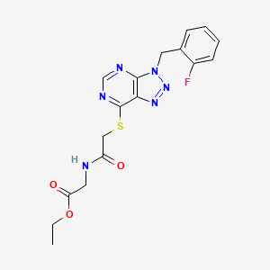 molecular formula C17H17FN6O3S B2548919 ethyl 2-(2-((3-(2-fluorobenzyl)-3H-[1,2,3]triazolo[4,5-d]pyrimidin-7-yl)thio)acetamido)acetate CAS No. 863458-82-6