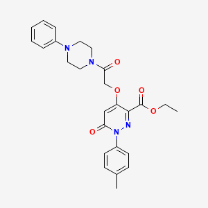 molecular formula C26H28N4O5 B2548968 Ethyl 6-oxo-4-(2-oxo-2-(4-phenylpiperazin-1-yl)ethoxy)-1-(p-tolyl)-1,6-dihydropyridazine-3-carboxylate CAS No. 899993-14-7