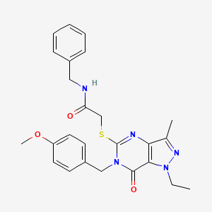 molecular formula C25H27N5O3S B2549062 N-benzyl-2-({1-ethyl-6-[(4-methoxyphenyl)methyl]-3-methyl-7-oxo-1H,6H,7H-pyrazolo[4,3-d]pyrimidin-5-yl}sulfanyl)acetamide CAS No. 1358533-72-8
