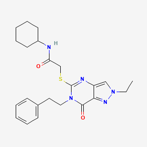 molecular formula C23H29N5O2S B2549156 N-cyclohexyl-2-((2-ethyl-7-oxo-6-phenethyl-6,7-dihydro-2H-pyrazolo[4,3-d]pyrimidin-5-yl)thio)acetamide CAS No. 932547-90-5