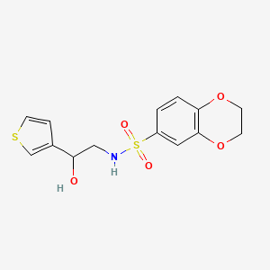 molecular formula C14H15NO5S2 B2549186 N-(2-hydroxy-2-(thiophen-3-yl)ethyl)-2,3-dihydrobenzo[b][1,4]dioxine-6-sulfonamide CAS No. 1251609-65-0