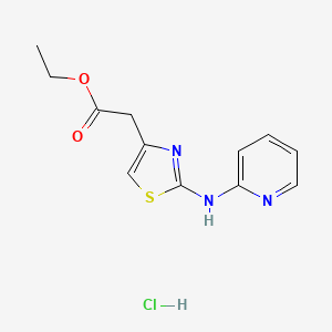 molecular formula C12H14ClN3O2S B2549191 Ethyl 2-(2-(pyridin-2-ylamino)thiazol-4-yl)acetate hydrochloride CAS No. 1351645-63-0
