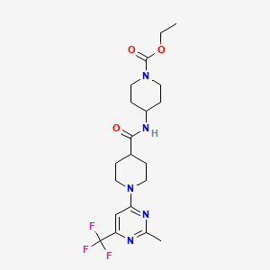 molecular formula C20H28F3N5O3 B2549264 Ethyl 4-[({1-[2-methyl-6-(trifluoromethyl)pyrimidin-4-yl]piperidin-4-yl}carbonyl)amino]piperidine-1-carboxylate CAS No. 1775558-90-1