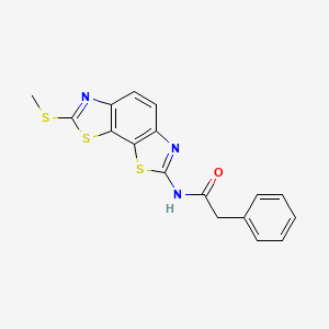 molecular formula C17H13N3OS3 B2549344 N-[11-(methylsulfanyl)-3,12-dithia-5,10-diazatricyclo[7.3.0.0^{2,6}]dodeca-1(9),2(6),4,7,10-pentaen-4-yl]-2-phenylacetamide CAS No. 477503-58-5