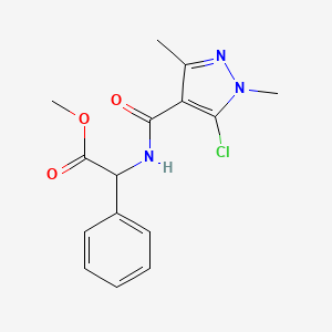 molecular formula C15H16ClN3O3 B2549359 methyl 2-{[(5-chloro-1,3-dimethyl-1H-pyrazol-4-yl)carbonyl]amino}-2-phenylacetate CAS No. 1096440-16-2