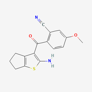 molecular formula C16H14N2O2S B2549374 2-{2-amino-4H,5H,6H-cyclopenta[b]thiophene-3-carbonyl}-5-methoxybenzonitrile CAS No. 1803611-42-8