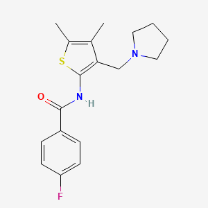 molecular formula C18H21FN2OS B2549378 N-(4,5-dimethyl-3-(pyrrolidin-1-ylmethyl)thiophen-2-yl)-4-fluorobenzamide CAS No. 671201-05-1