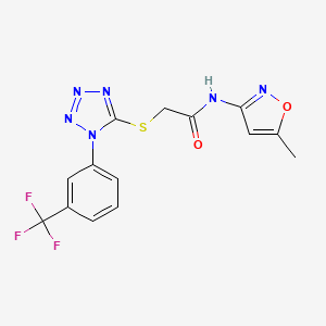 molecular formula C14H11F3N6O2S B2549427 N-(5-methyl-1,2-oxazol-3-yl)-2-({1-[3-(trifluoromethyl)phenyl]-1H-1,2,3,4-tetrazol-5-yl}sulfanyl)acetamide CAS No. 892672-15-0