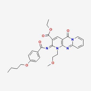 molecular formula C28H30N4O6 B2549460 ethyl 6-(4-butoxybenzoyl)imino-7-(2-methoxyethyl)-2-oxo-1,7,9-triazatricyclo[8.4.0.03,8]tetradeca-3(8),4,9,11,13-pentaene-5-carboxylate CAS No. 685859-97-6