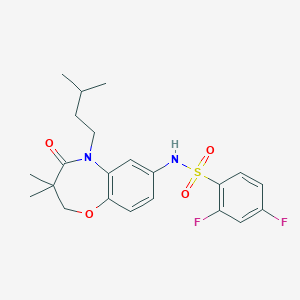 molecular formula C22H26F2N2O4S B2549504 2,4-difluoro-N-(5-isopentyl-3,3-dimethyl-4-oxo-2,3,4,5-tetrahydrobenzo[b][1,4]oxazepin-7-yl)benzenesulfonamide CAS No. 921916-66-7