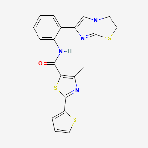 molecular formula C20H16N4OS3 B2549537 N-(2-(2,3-dihydroimidazo[2,1-b]thiazol-6-yl)phenyl)-4-methyl-2-(thiophen-2-yl)thiazole-5-carboxamide CAS No. 2034473-64-6