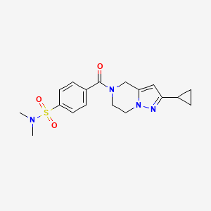 molecular formula C18H22N4O3S B2549580 4-(2-环丙基-4,5,6,7-四氢吡唑并[1,5-a]嘧啶-5-羰基)-N,N-二甲基苯磺酰胺 CAS No. 2034293-22-4
