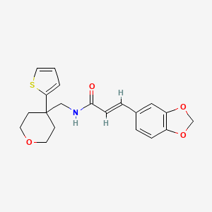 molecular formula C20H21NO4S B2549587 (E)-3-(benzo[d][1,3]dioxol-5-yl)-N-((4-(thiophen-2-yl)tetrahydro-2H-pyran-4-yl)methyl)acrylamide CAS No. 1207061-47-9