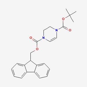 molecular formula C24H26N2O4 B2549647 1-((9H-芴-9-基)甲基) 4-叔丁基 2,3-二氢吡嗪-1,4-二羧酸酯 CAS No. 1228675-22-6