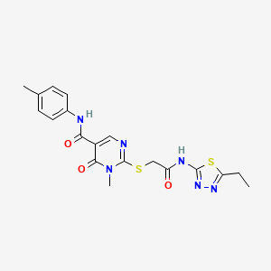 molecular formula C19H20N6O3S2 B2549648 2-((2-((5-ethyl-1,3,4-thiadiazol-2-yl)amino)-2-oxoethyl)thio)-1-methyl-6-oxo-N-(p-tolyl)-1,6-dihydropyrimidine-5-carboxamide CAS No. 894041-01-1