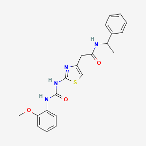 molecular formula C21H22N4O3S B2549651 2-(2-(3-(2-methoxyphenyl)ureido)thiazol-4-yl)-N-(1-phenylethyl)acetamide CAS No. 946251-28-1