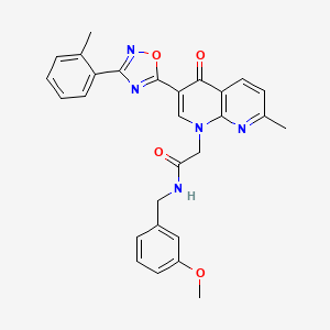 molecular formula C28H25N5O4 B2549655 N-[(3-methoxyphenyl)methyl]-2-{7-methyl-3-[3-(2-methylphenyl)-1,2,4-oxadiazol-5-yl]-4-oxo-1,4-dihydro-1,8-naphthyridin-1-yl}acetamide CAS No. 1032001-48-1