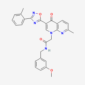 molecular formula C28H25N5O4 B2549655 N-(3-methoxybenzyl)-2-(7-methyl-4-oxo-3-(3-(o-tolyl)-1,2,4-oxadiazol-5-yl)-1,8-naphthyridin-1(4H)-yl)acetamide CAS No. 1032001-48-1