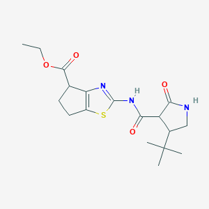 molecular formula C18H25N3O4S B2549658 ethyl 2-(4-tert-butyl-2-oxopyrrolidine-3-amido)-4H,5H,6H-cyclopenta[d][1,3]thiazole-4-carboxylate CAS No. 2097869-05-9