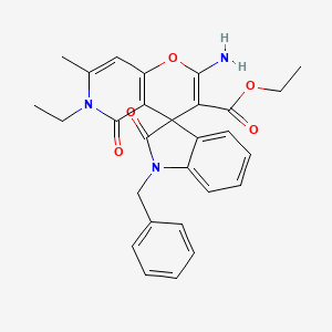 molecular formula C28H27N3O5 B2549673 ethyl 2'-amino-1-benzyl-6'-ethyl-7'-methyl-2,5'-dioxo-1,2,5',6'-tetrahydrospiro[indole-3,4'-pyrano[3,2-c]pyridine]-3'-carboxylate CAS No. 886176-13-2