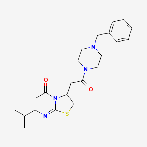 molecular formula C22H28N4O2S B2549677 3-(2-(4-benzylpiperazin-1-yl)-2-oxoethyl)-7-isopropyl-2H-thiazolo[3,2-a]pyrimidin-5(3H)-one CAS No. 952996-54-2