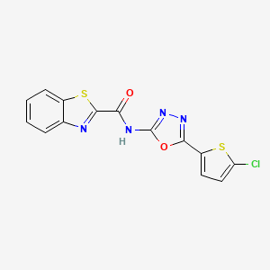 molecular formula C14H7ClN4O2S2 B2549709 N-[5-(5-chlorothiophen-2-yl)-1,3,4-oxadiazol-2-yl]-1,3-benzothiazole-2-carboxamide CAS No. 865288-23-9