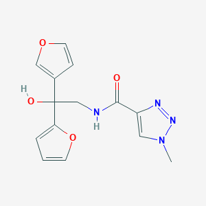 molecular formula C14H14N4O4 B2549718 N-(2-(furan-2-yl)-2-(furan-3-yl)-2-hydroxyethyl)-1-methyl-1H-1,2,3-triazole-4-carboxamide CAS No. 2034329-39-8
